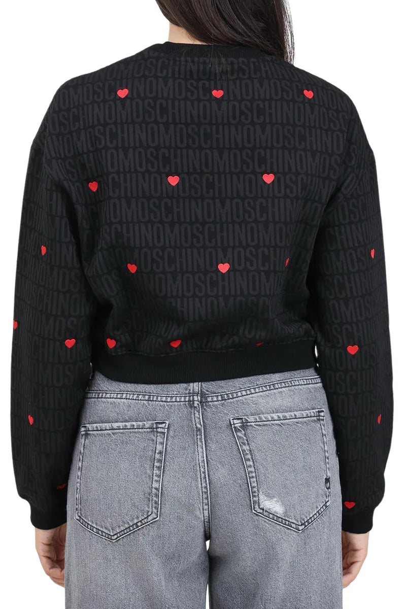 Cropped Black Sweatshirt with Tonal Logo