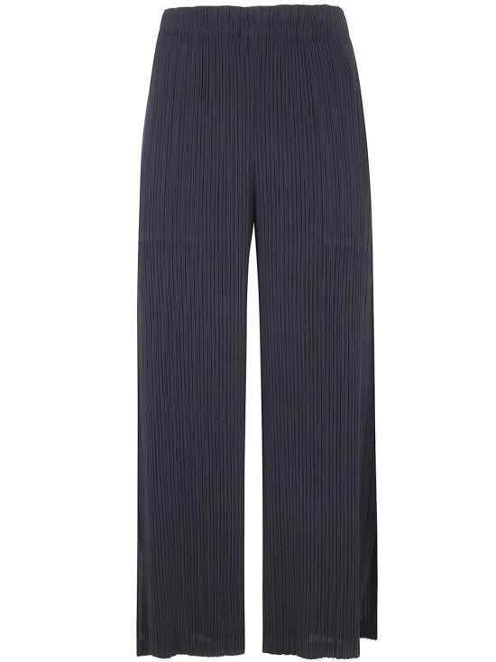 Straight-Leg Pleated Pants with Elastic Waistband