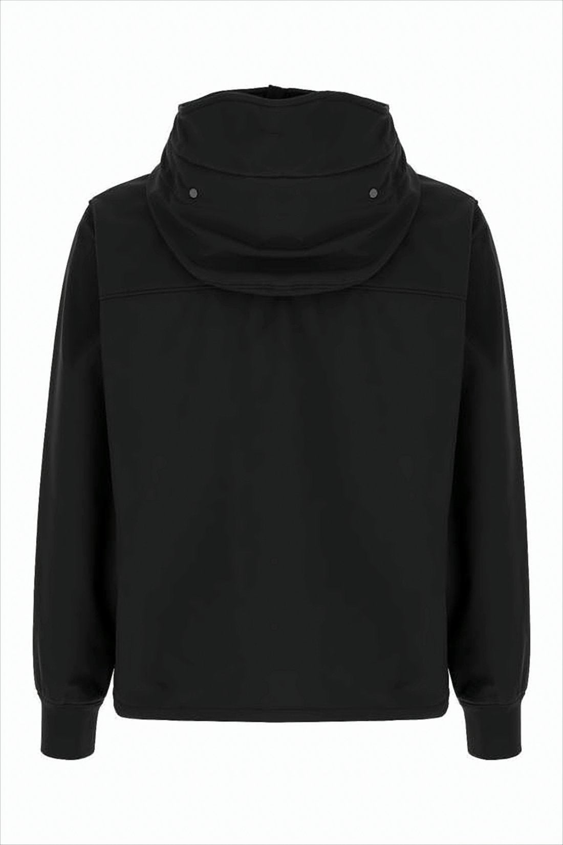 Minimalist Black Hooded Jacket with Zippered Pockets