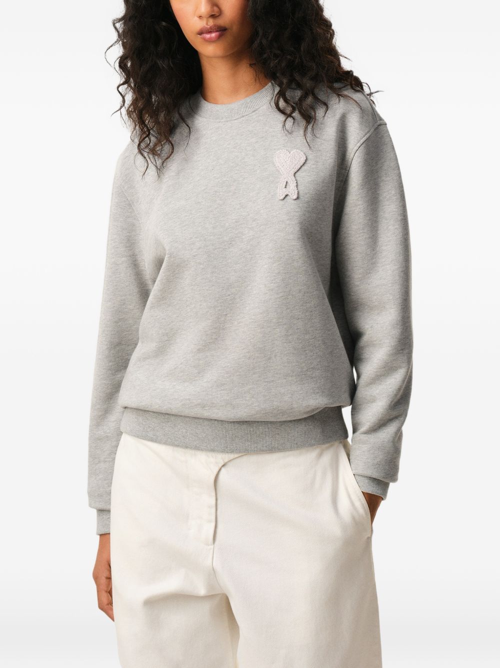 Grey Crochet Patch Tonal Embroidery Sweatshirt