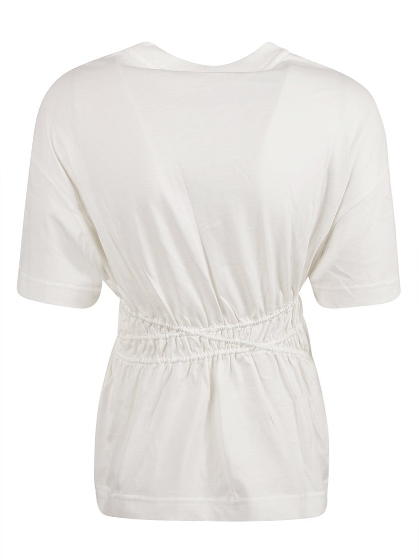 Relaxed-Fit White T-Shirt With Gathered Waistline
