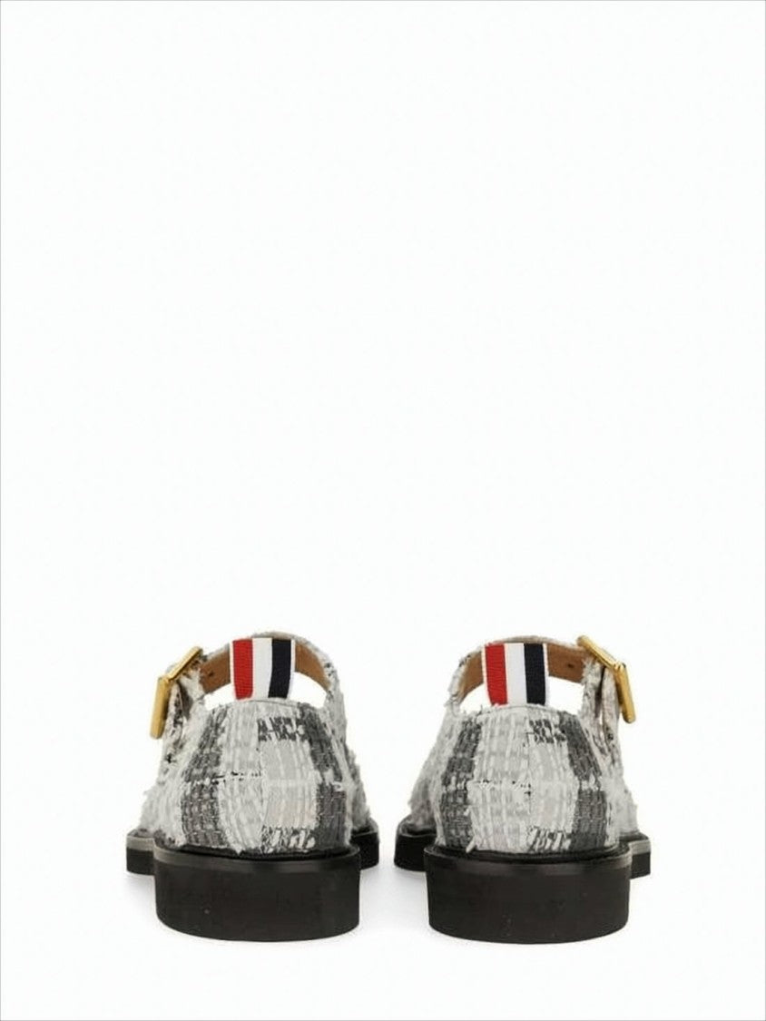 Textured Fabric Mary Jane Flats with Gold-tone Buckle