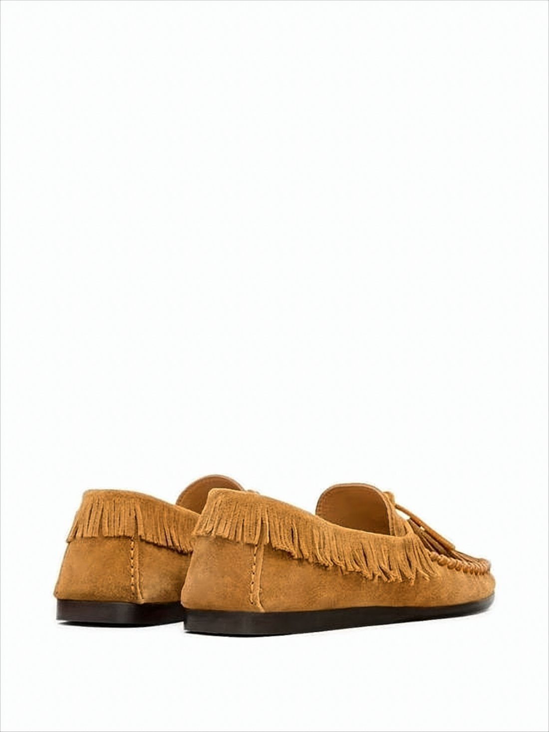 Fringe-Detail Suede Loafers with Bow Accent