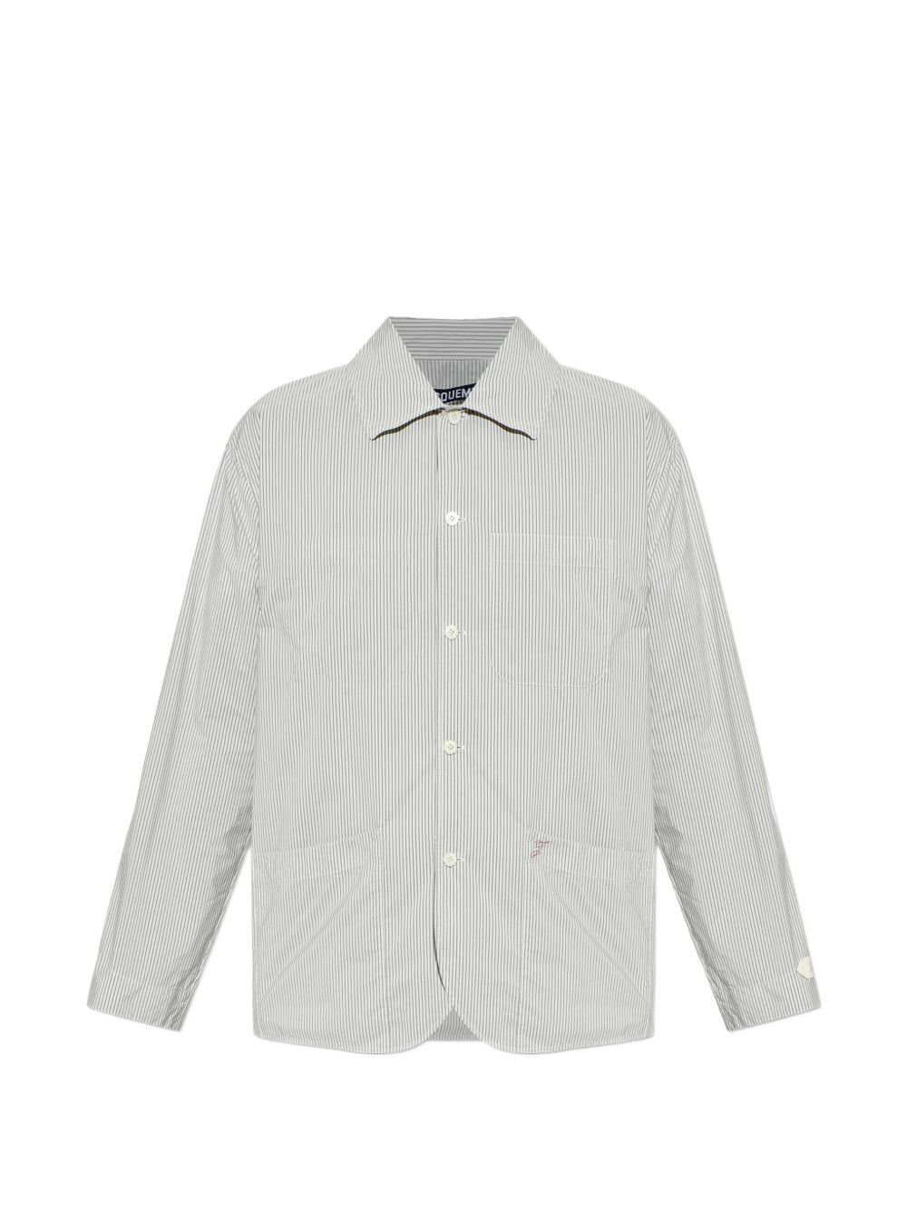 Classic Collar Grey Jacket With Striped Design