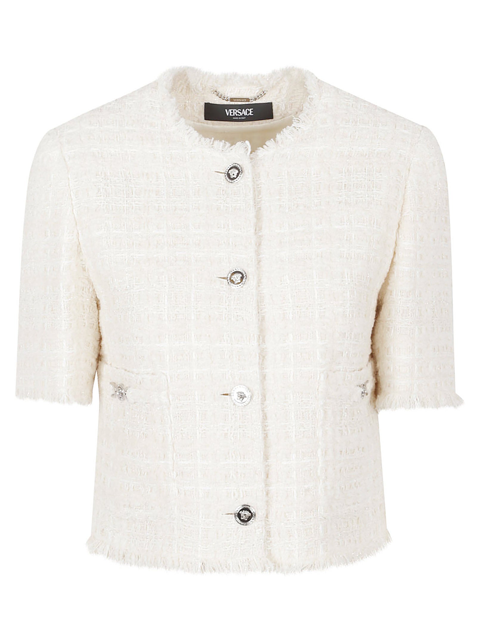 Cropped White Jacket With Textured Finish