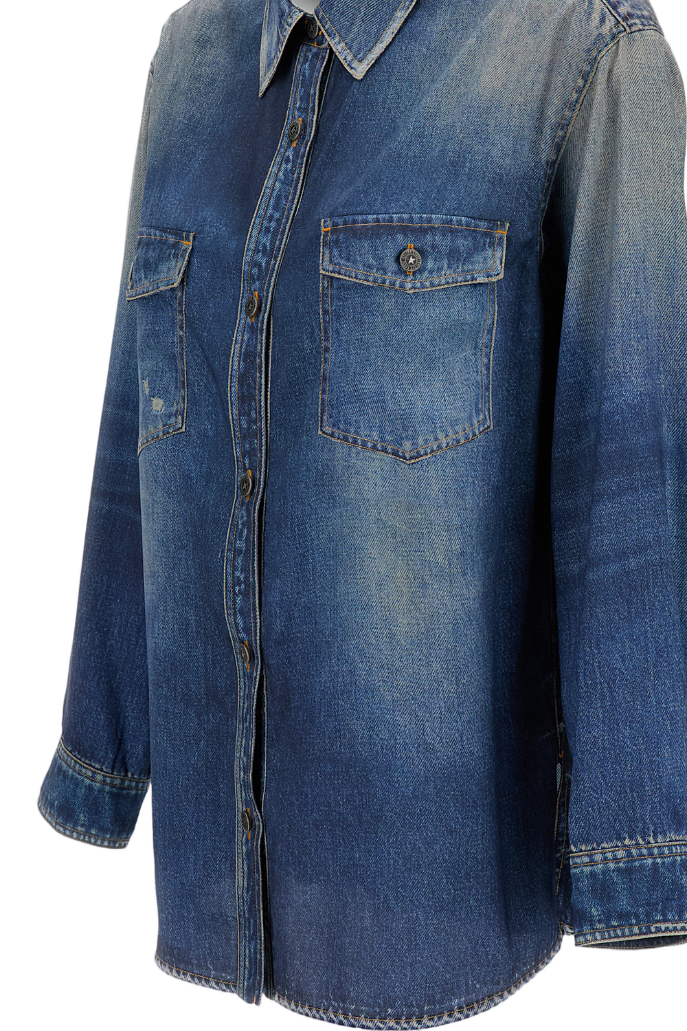 Casual Oversized Denim Shirt with Distressed Finish