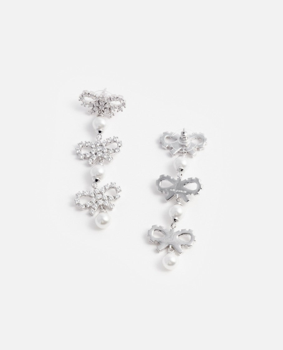 Micro Bow Pearl Tiered Earrings