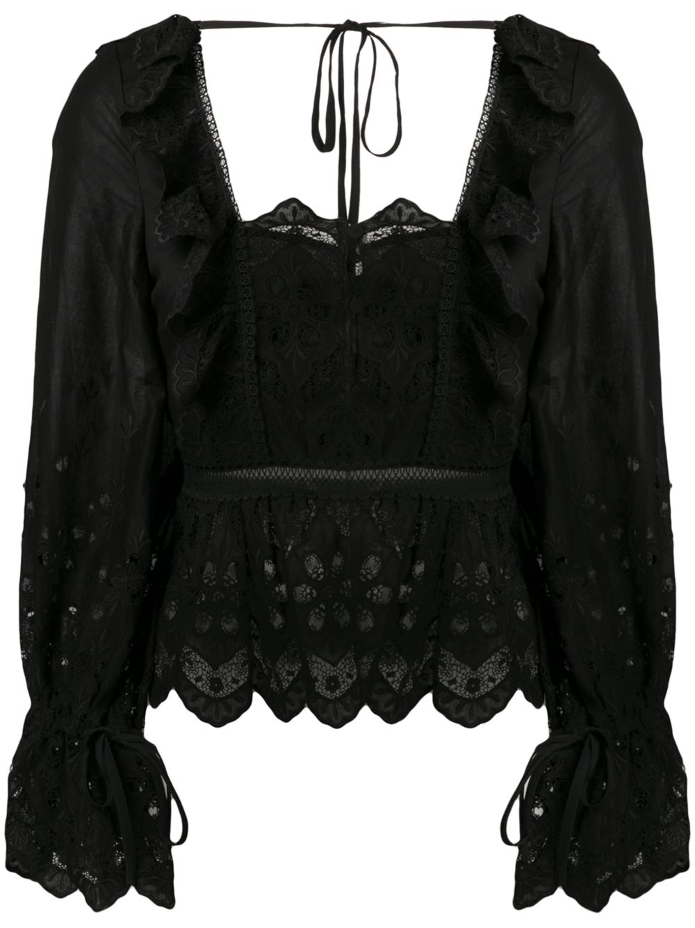 Black Macramè Shirt With Floral Lace Patterns