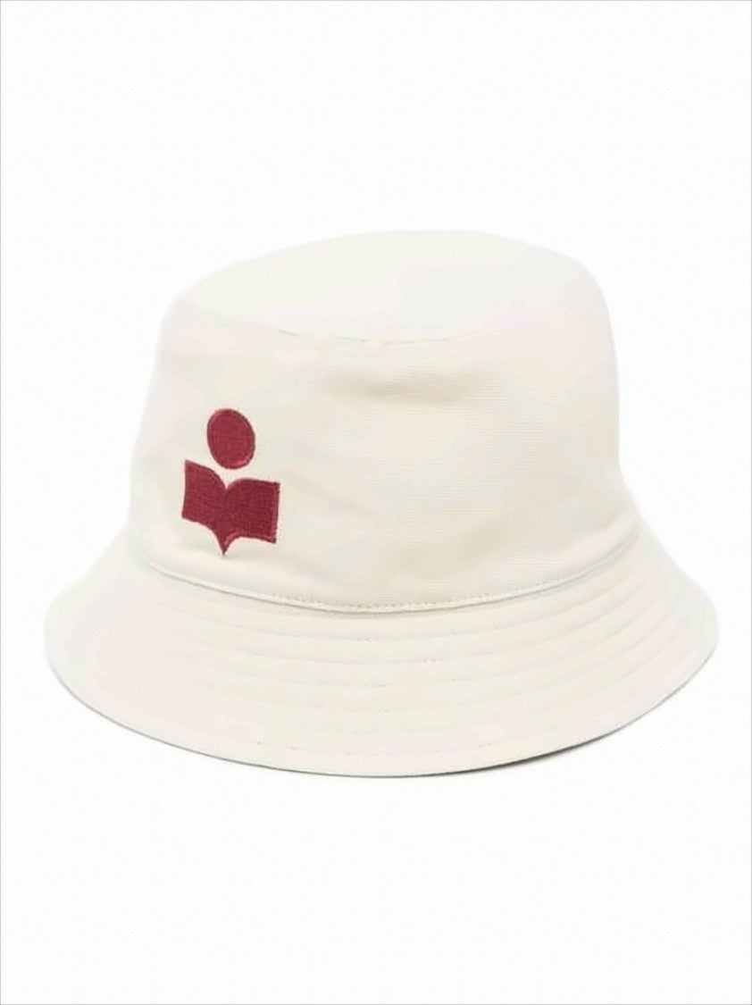 Light Beige Cotton Bucket Hat with Embroidered Logo