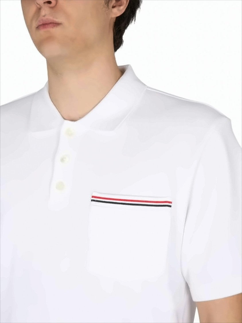Relaxed-Fit White Polo Shirt with Striped Chest Pocket