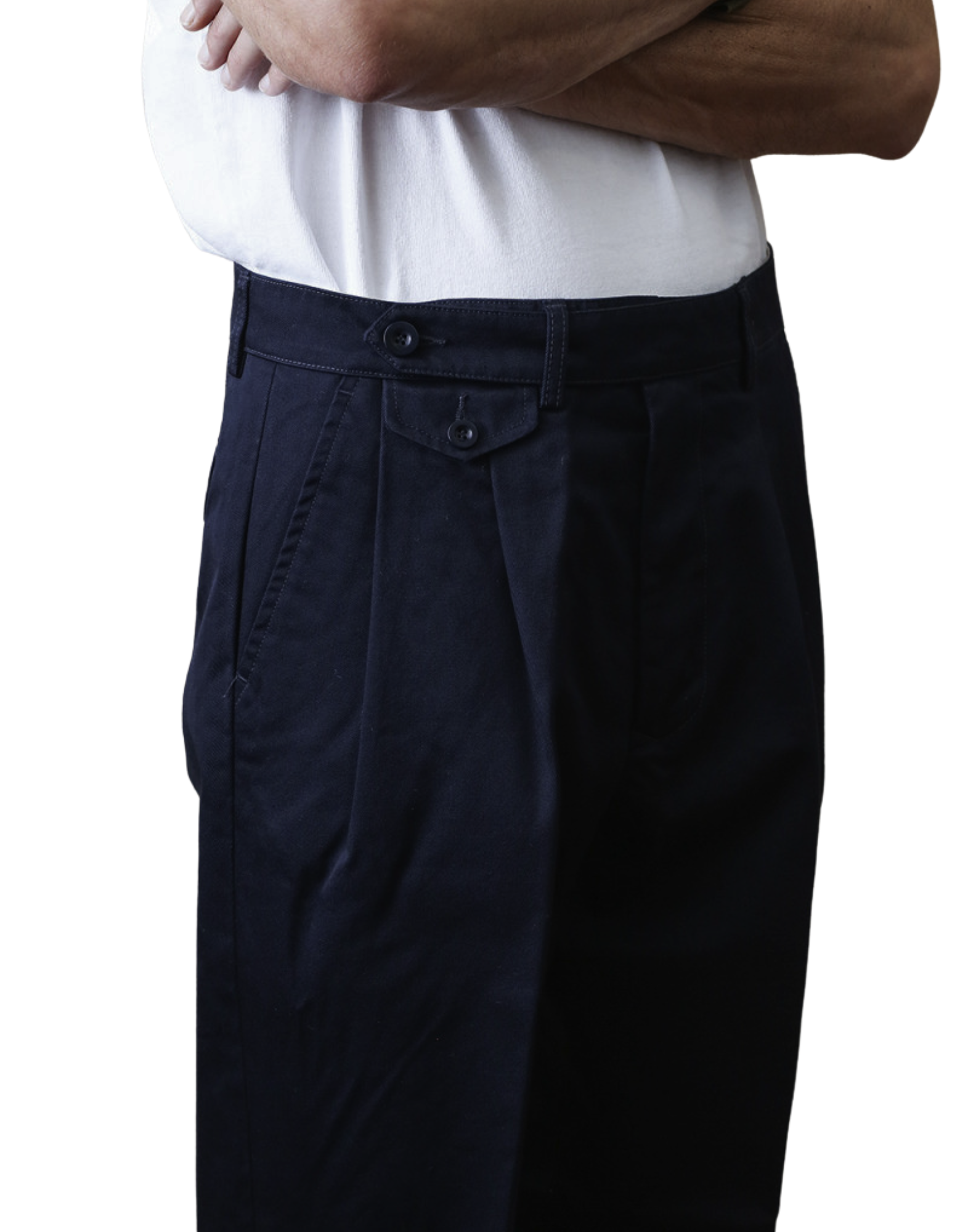 Gurka-Inspired Navy Trousers With Pleated Detail