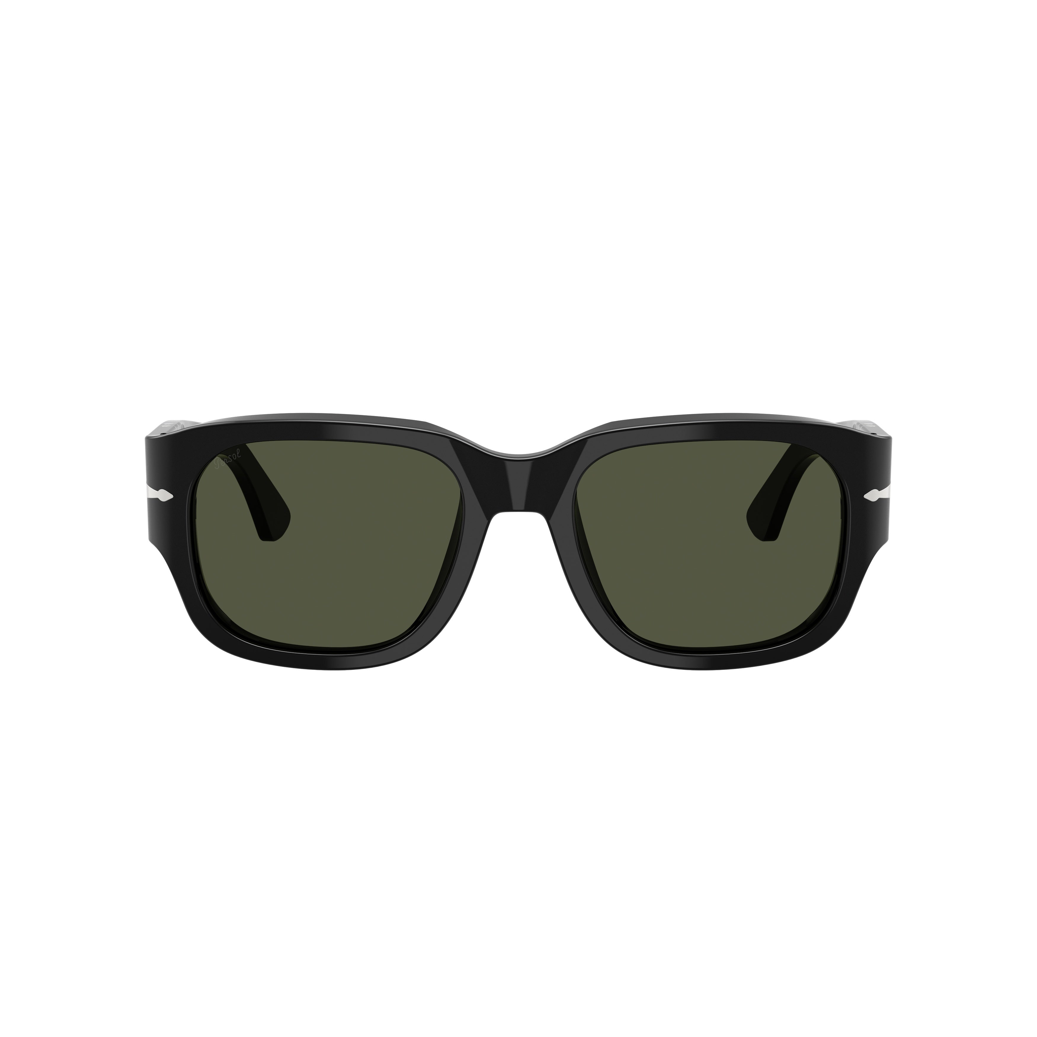 0po3380s Rectangular Black Acetate Sunglasses with Silver Arrow Detail
