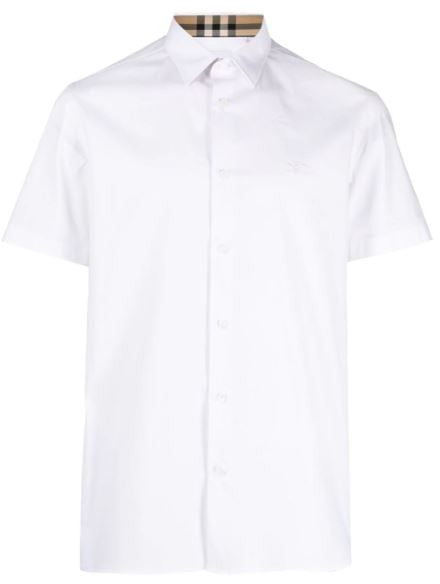 Short-Sleeved White Shirt With Button-Down Collar