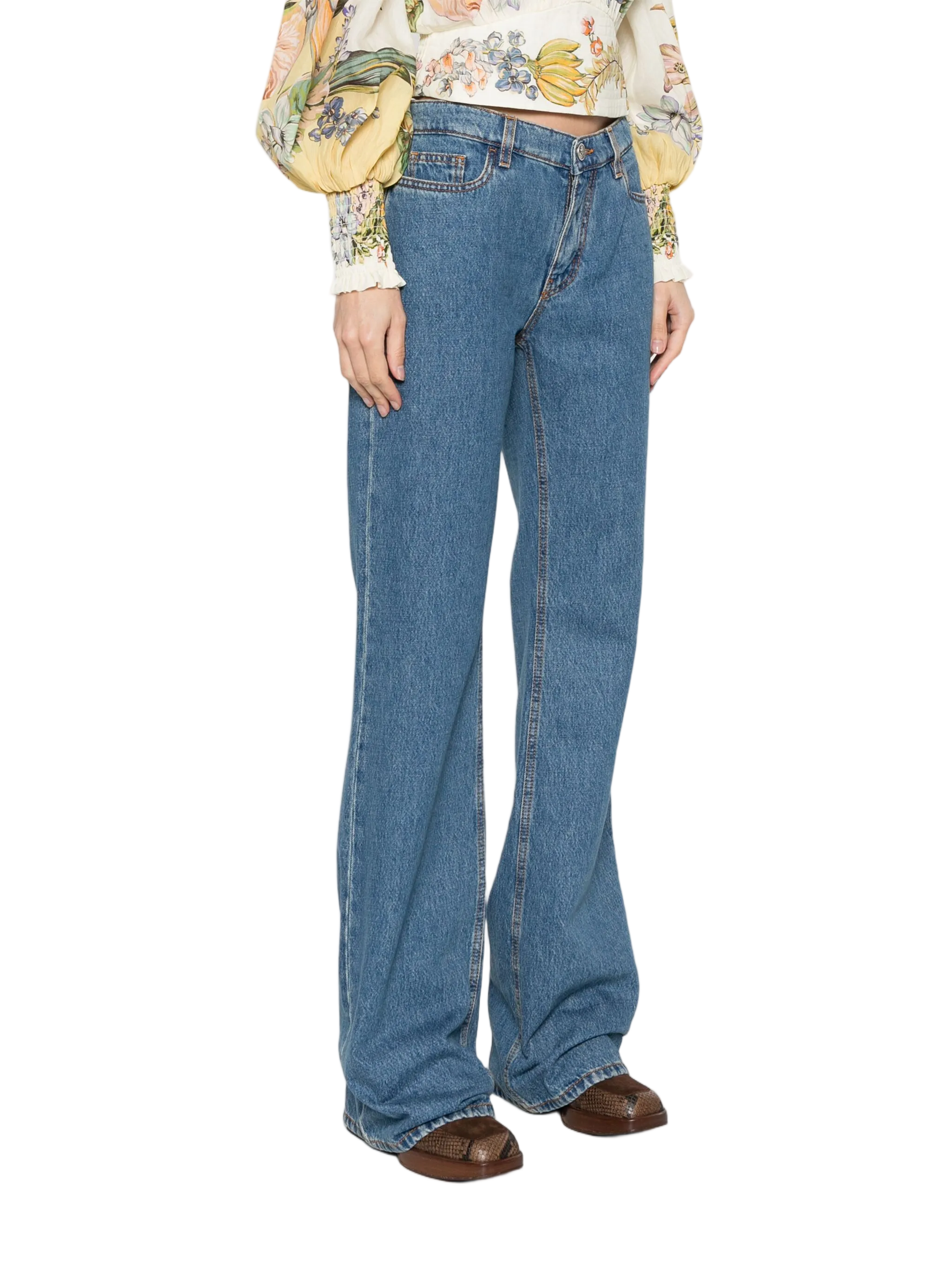 Wide-Leg Blue Denim Five-Pocket Jeans