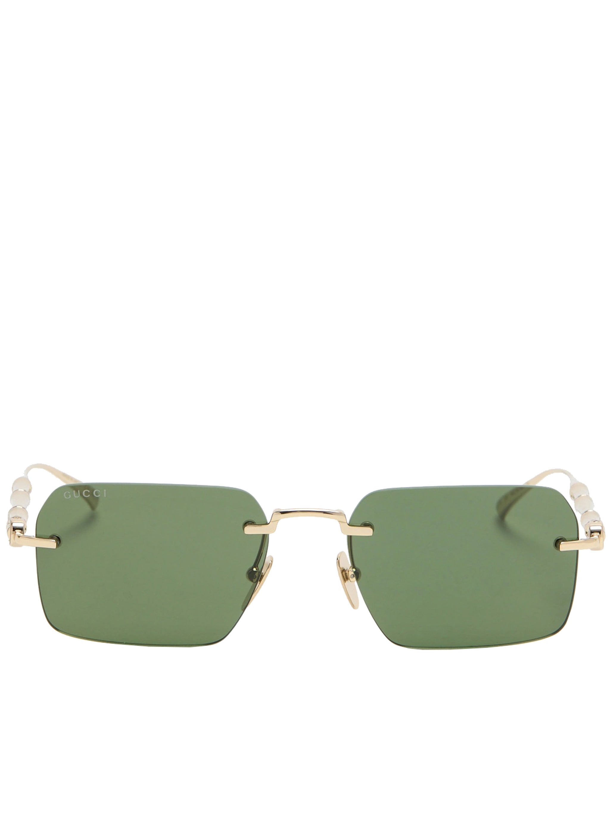 Gold Rectangular Rimless Bamboo Texture Sunglasses