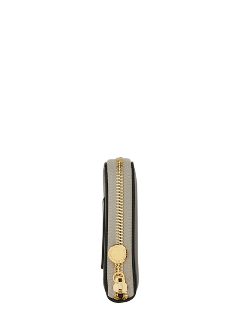 Zipped Wallet With Circular Logo And Gold Hardware