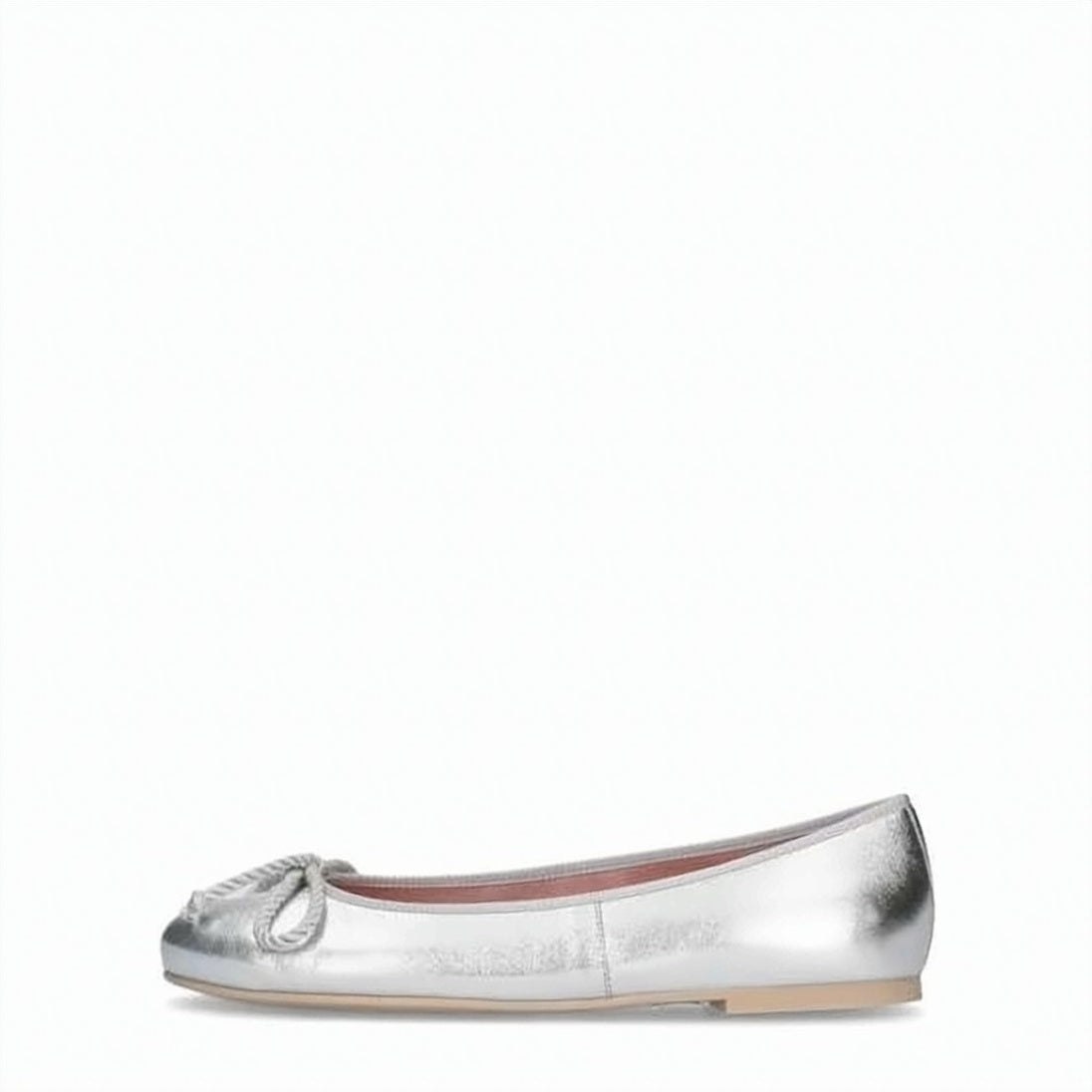 Flat Silver Leather Shoes with Bow Detail