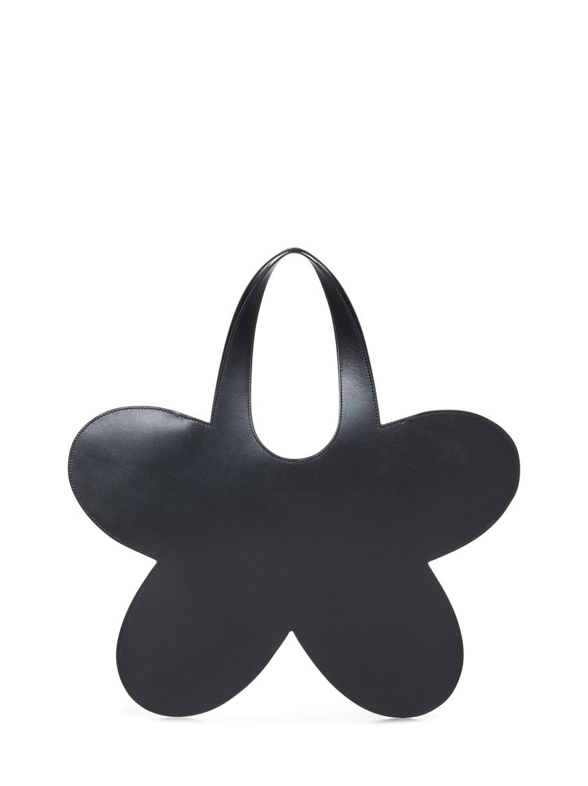 Flower-Shaped Black Calf Leather Tote Bag