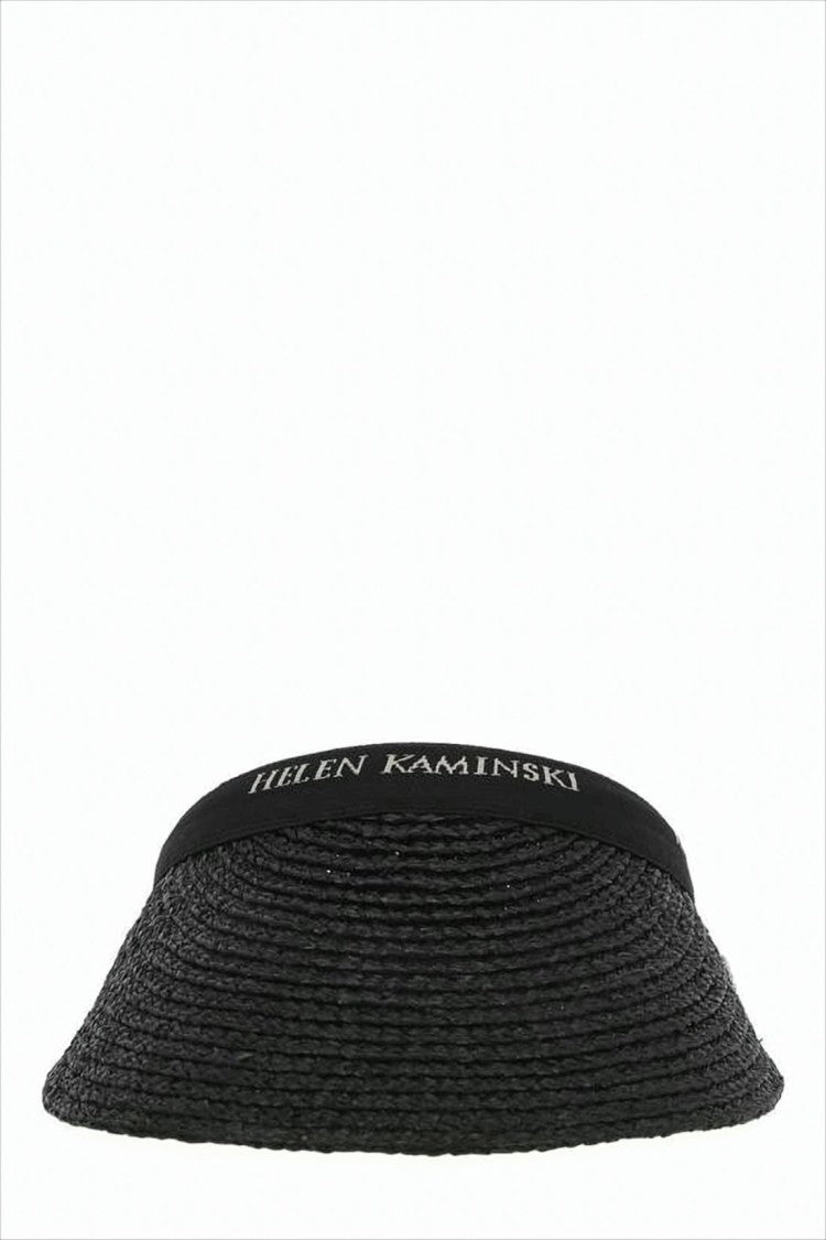 Black Woven Raffia Visor Hat with Curved Brim