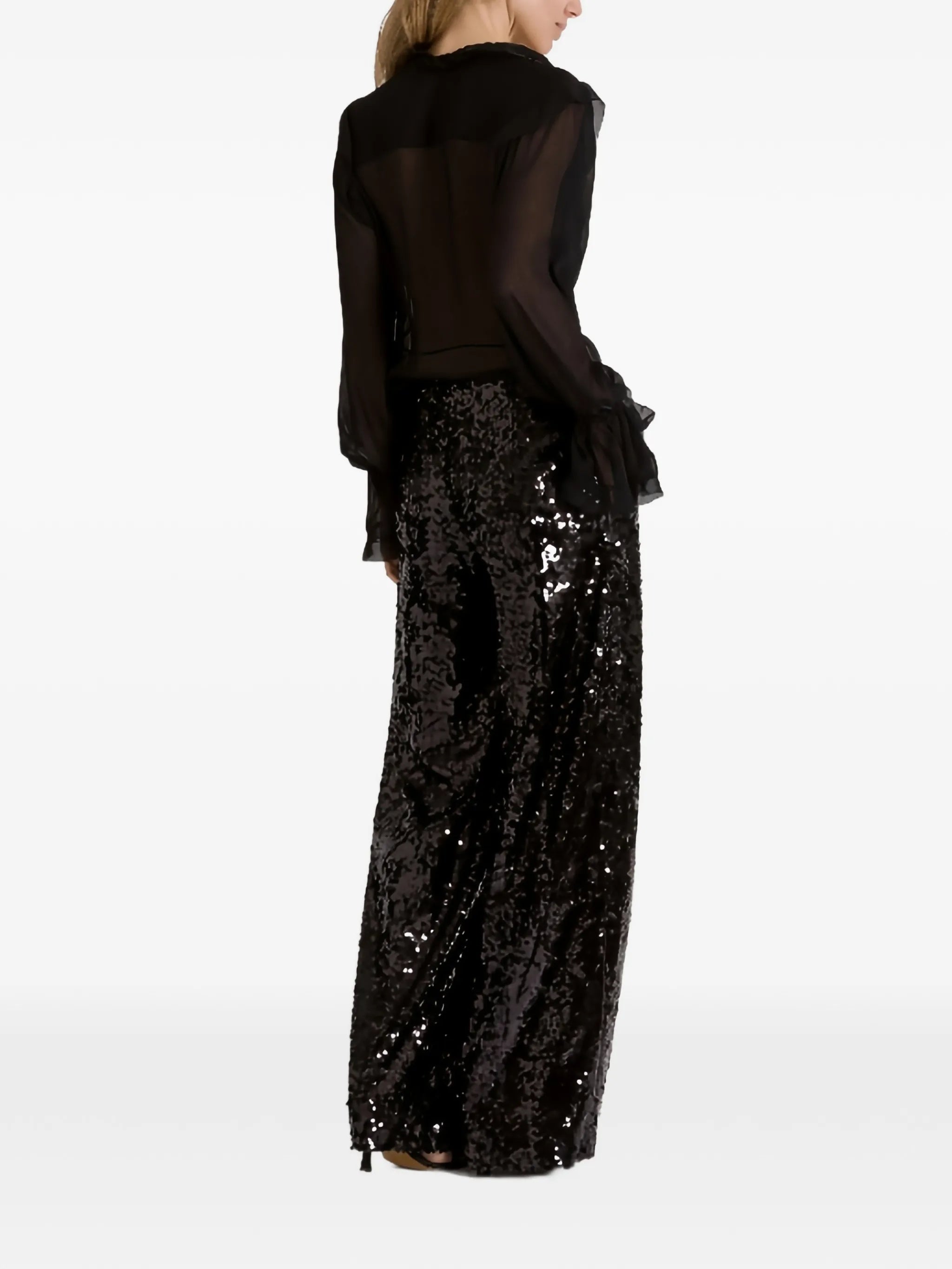 Black Pantalone Wide-Leg Sequin Polyester Pants