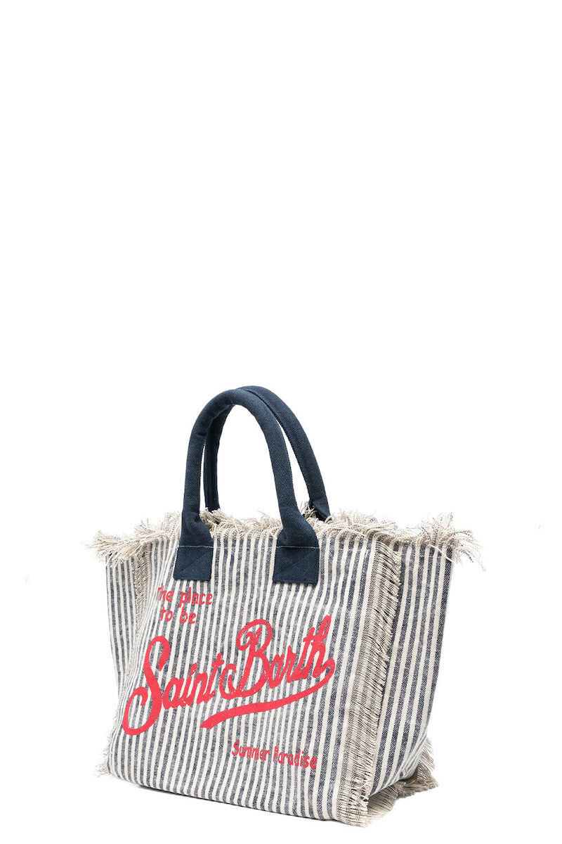 Vertical Stripe Tote Bag with Frayed Edges