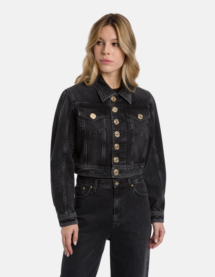 Cropped Denim Jacket with Classic Collar