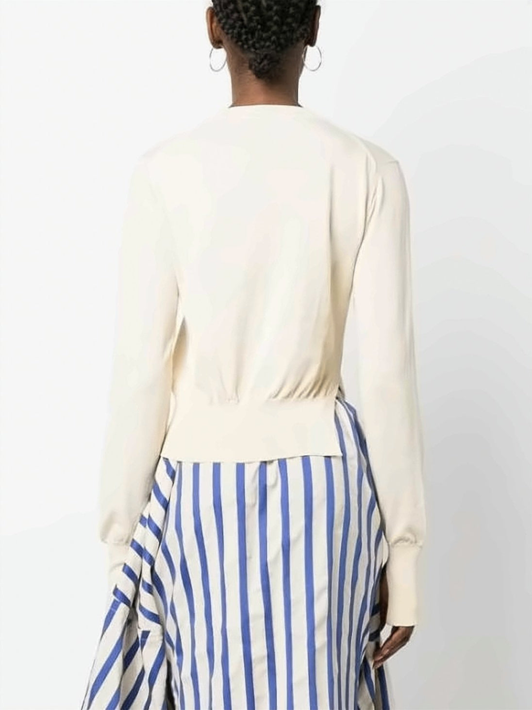 Cropped White Cardigan with Wooden Buttons and Emblem