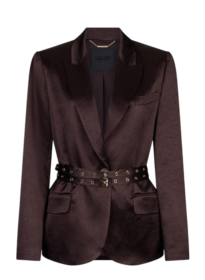 Crinkled Satin Belted Blazer Jacket