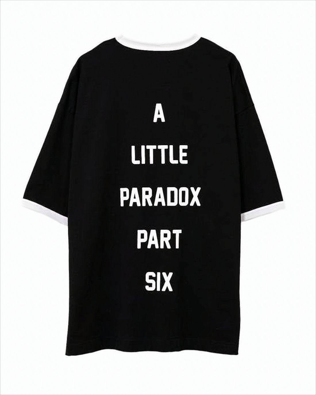 Graphic-Embellished Black T-Shirt with White Trim