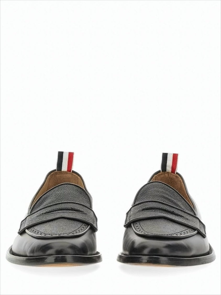 Classic Black Penny Loafers with Signature Striped Pull Tab