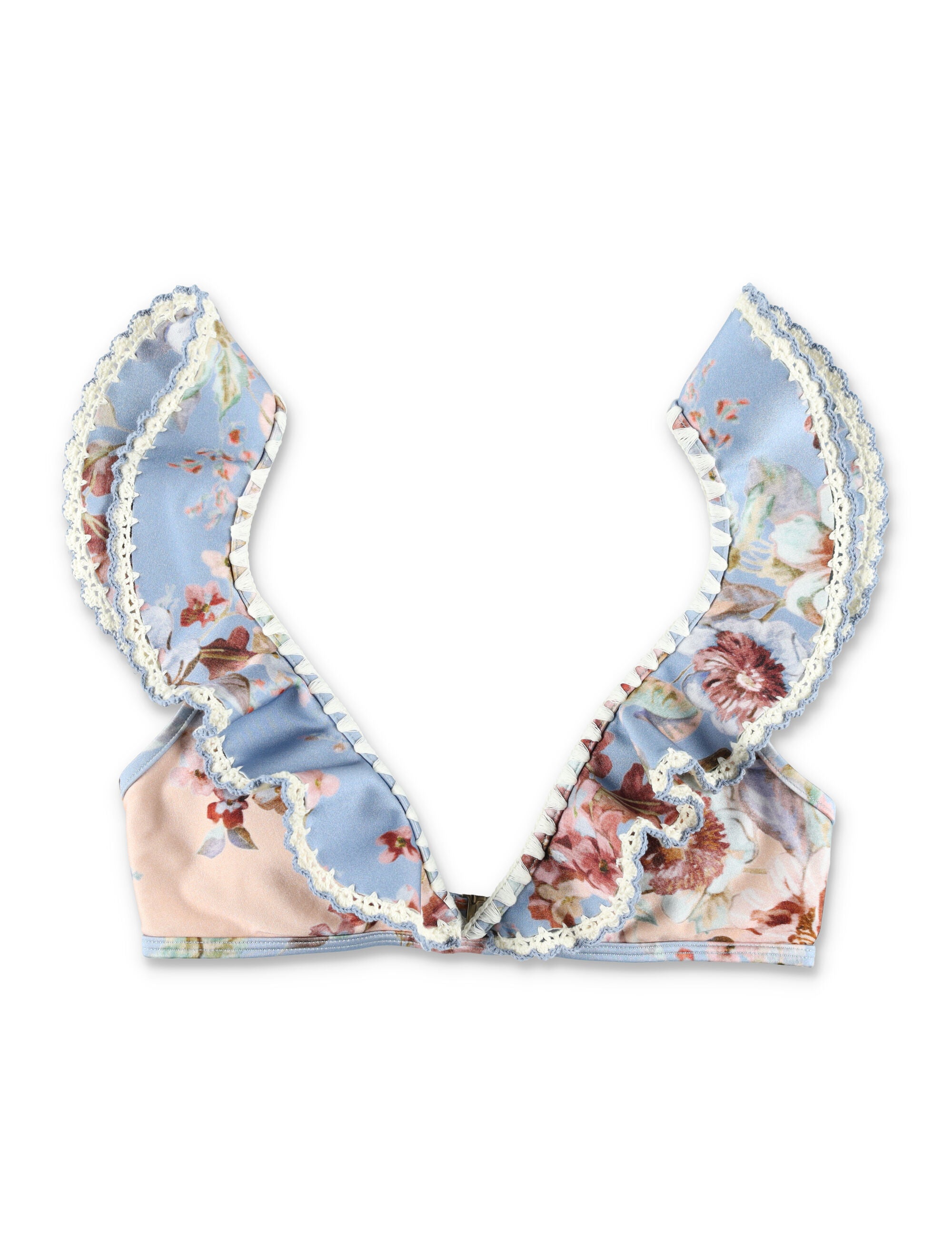Floral Ruffled Triangle Bikini Top