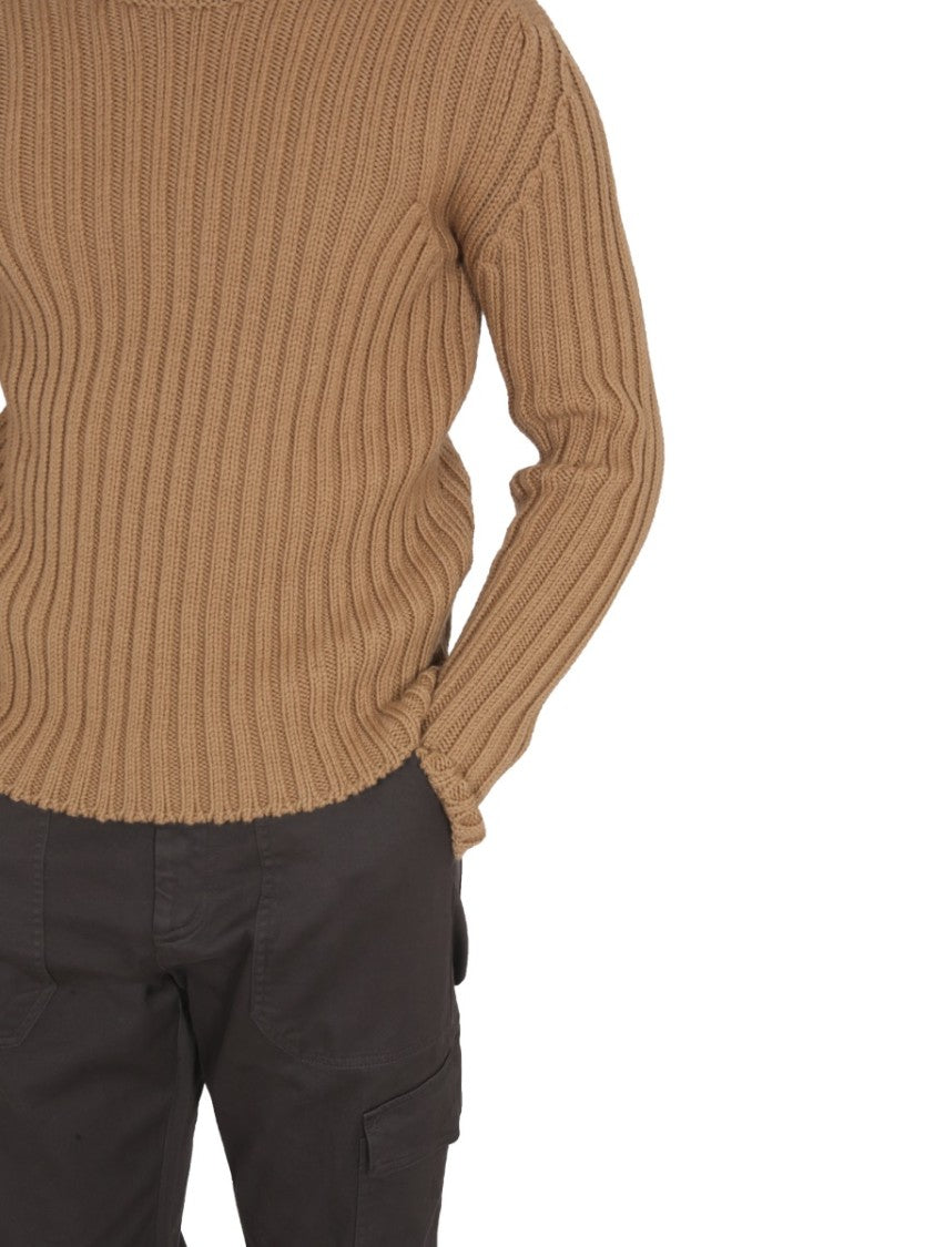 Brown Ribbed Turtleneck Sweater