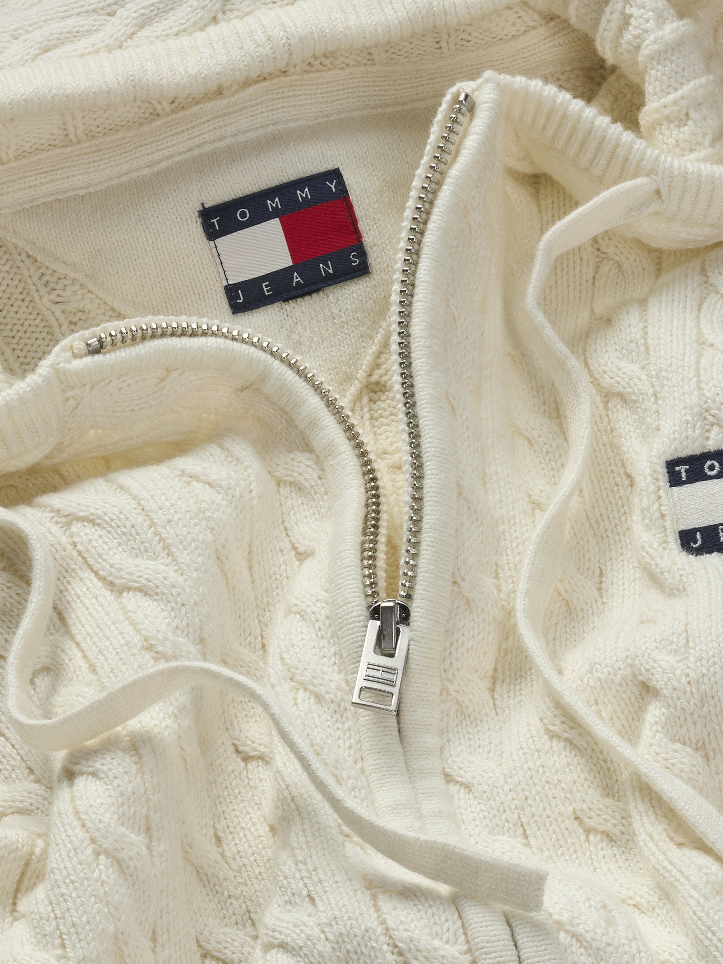 Full-Zip Cropped Hoodie With Textured Cable Knit