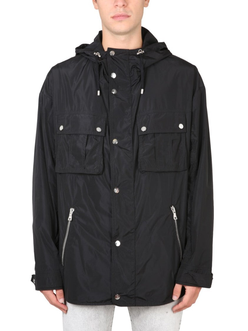 Hooded Black Jacket With Drawstring