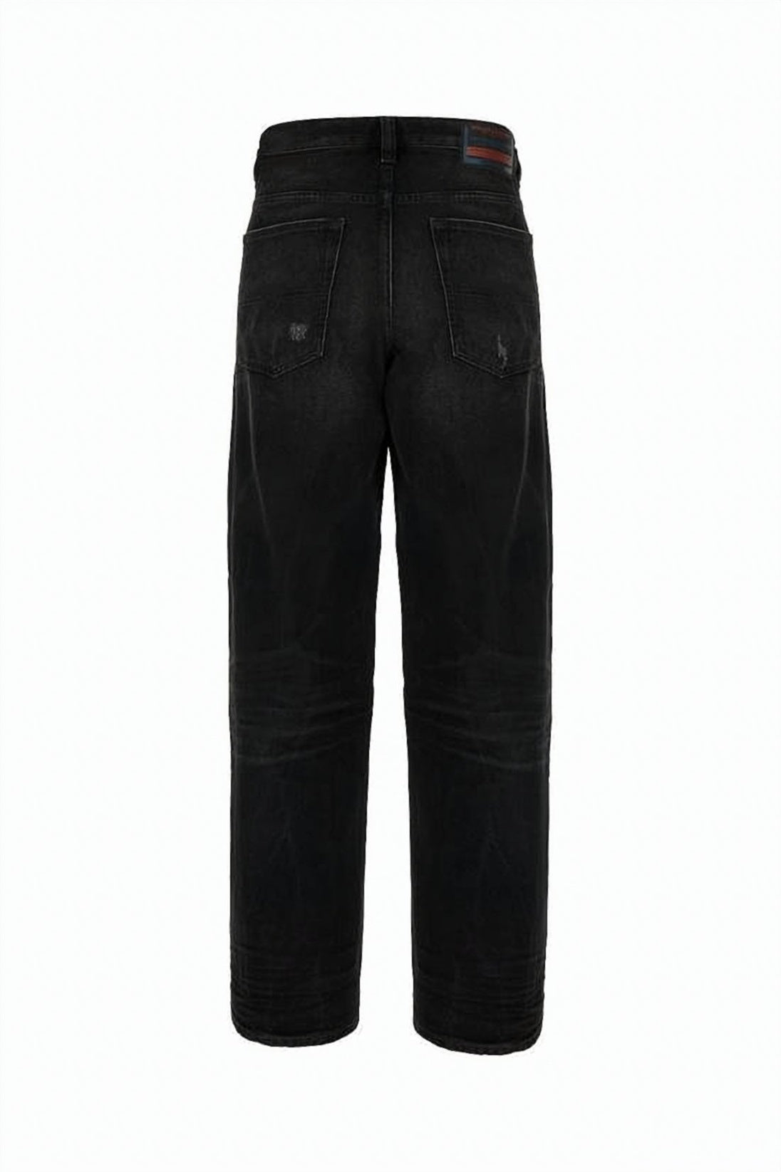 Relaxed Fit Washed Black Denim Pants with Tapered Leg