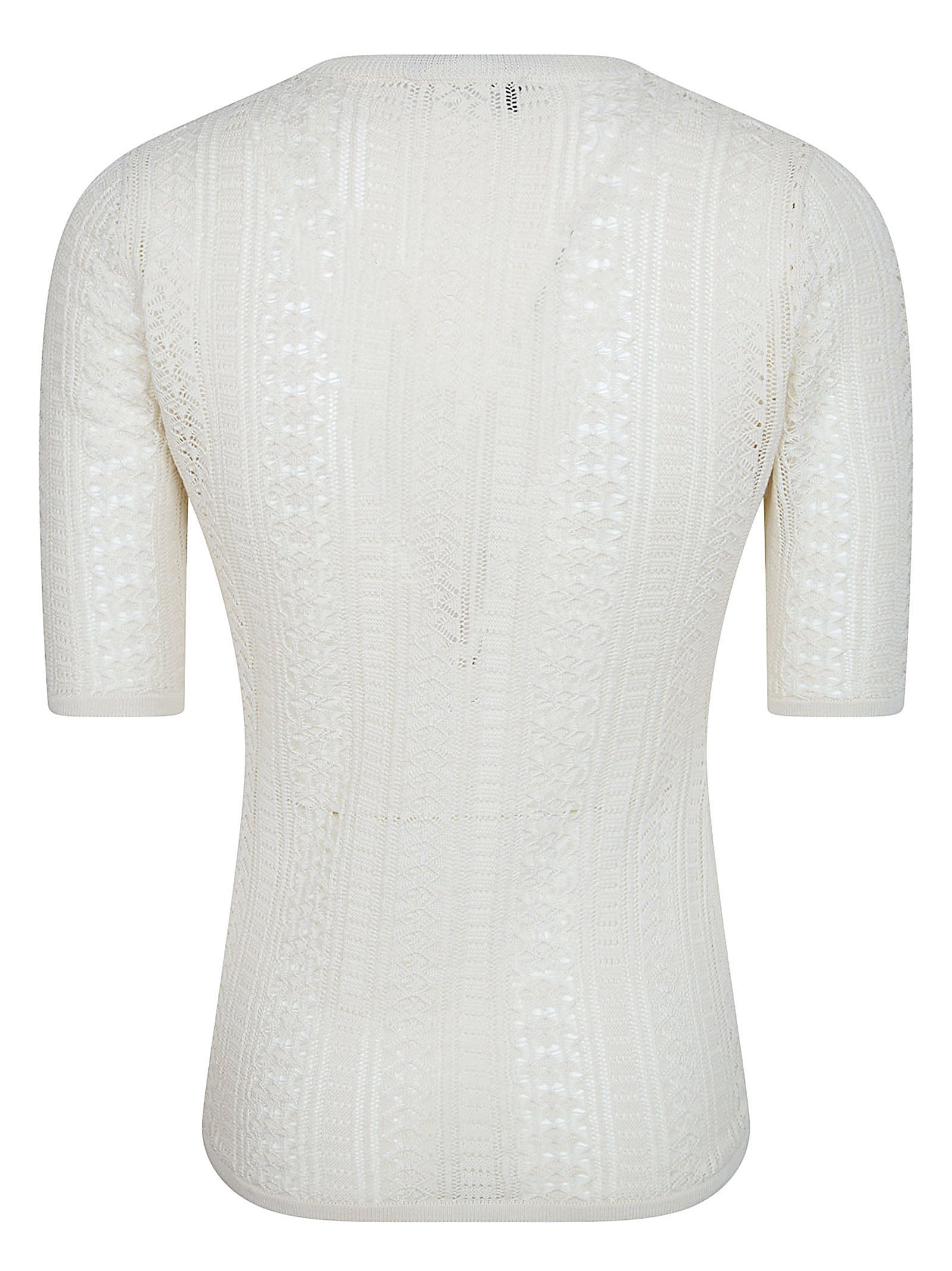 Openwork Knit Top with Round Neckline and Short Sleeves