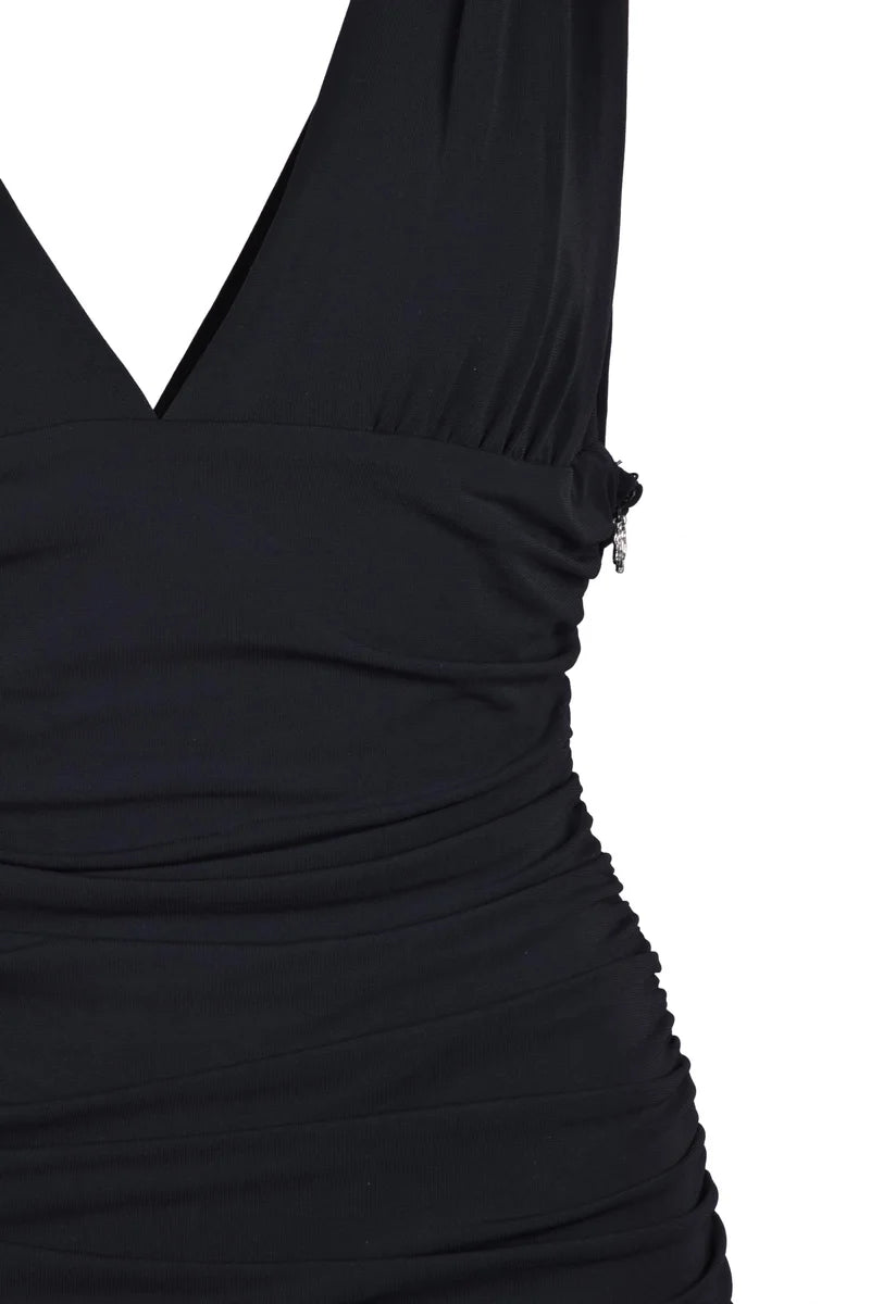 Long Ruched Jersey Dress - Black