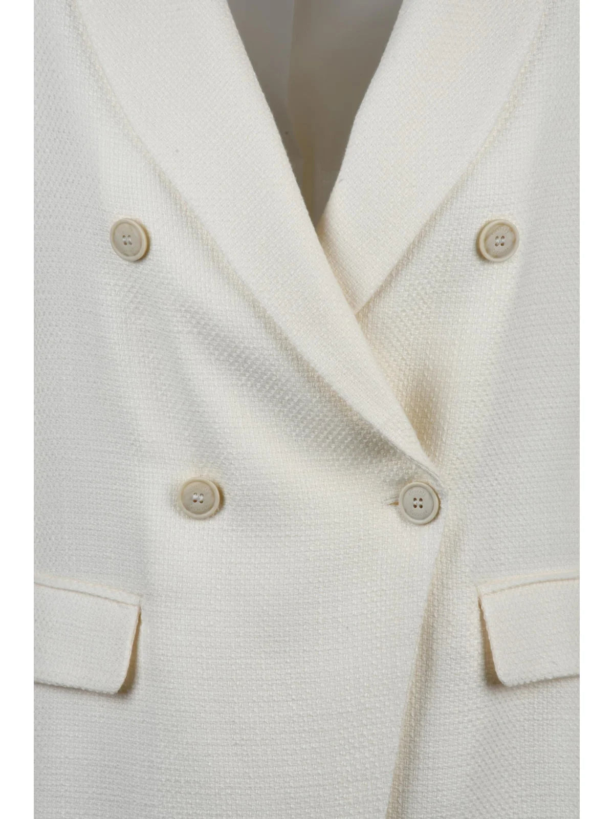 White Double-Breasted Wool Cotton Silk Jacket