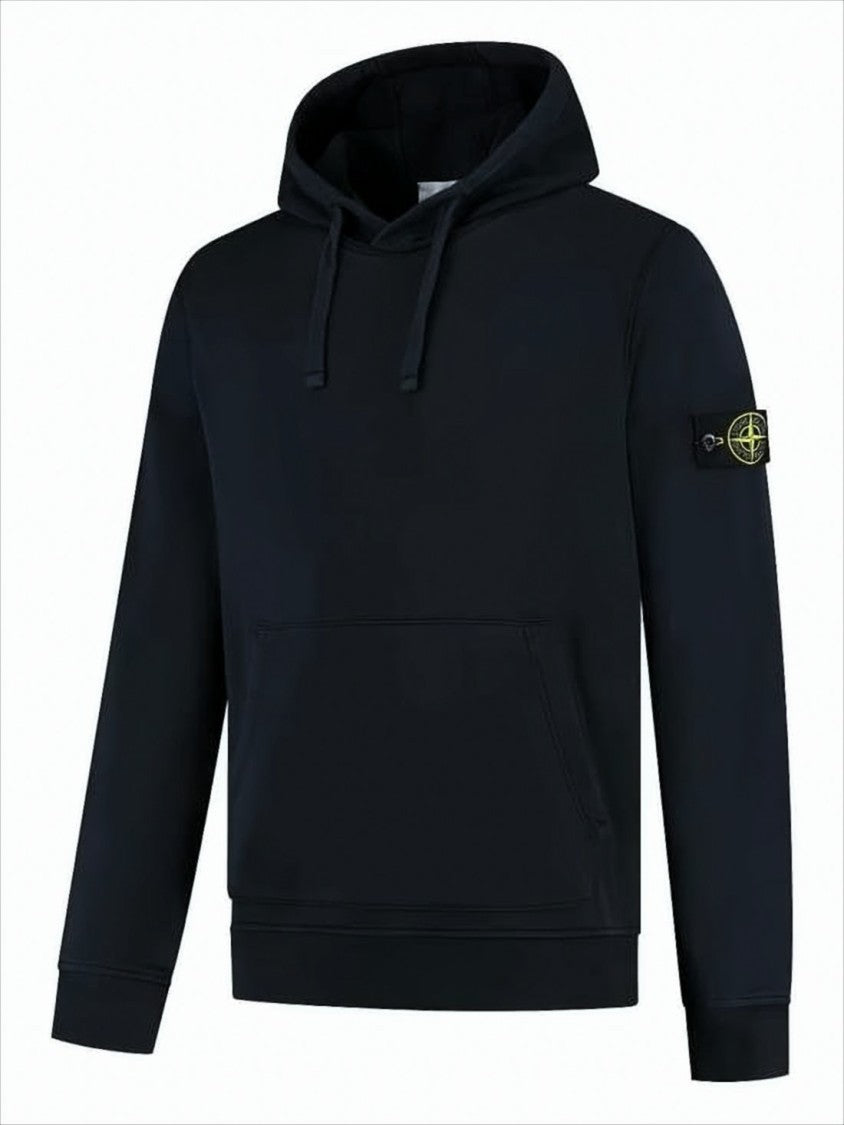Minimalist Black Hoodie with Drawstring and Signature Patch