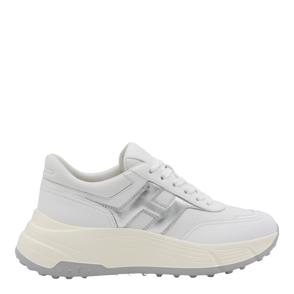 White Sneakers with Metallic Accent