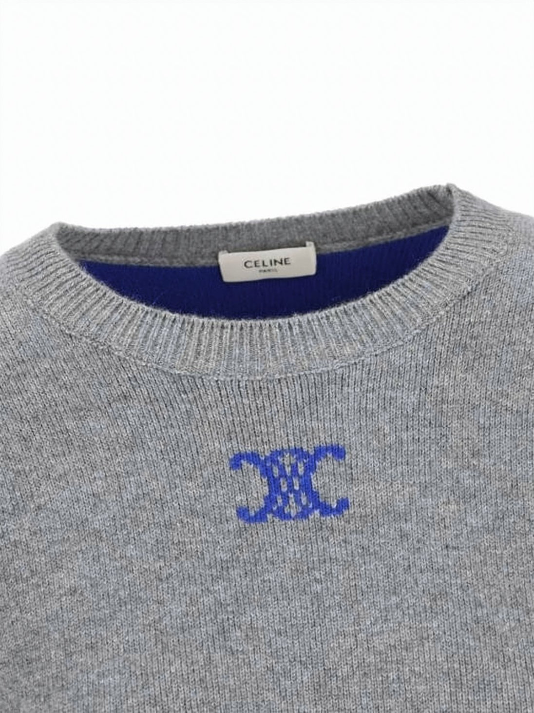 Relaxed Fit Grey Cashmere Blend Sweater With Subtle Logo