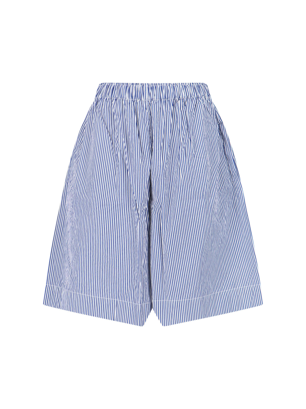 Blue Striped Elastic Waist Shorts