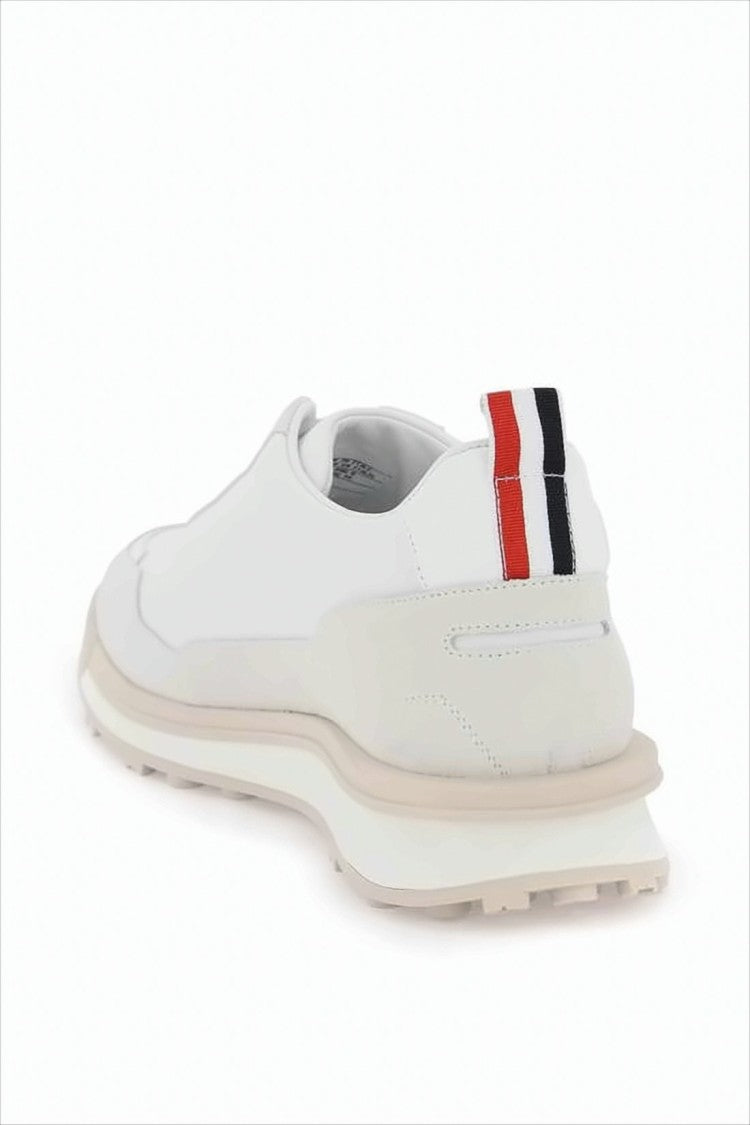 White Low-Top Sneakers with Tricolor Stripe Detail
