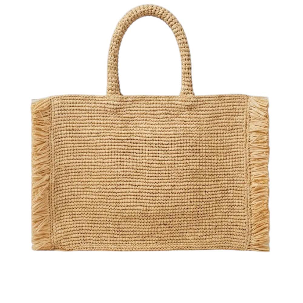 Rectangular Woven Tote Bag with Fringed Edges