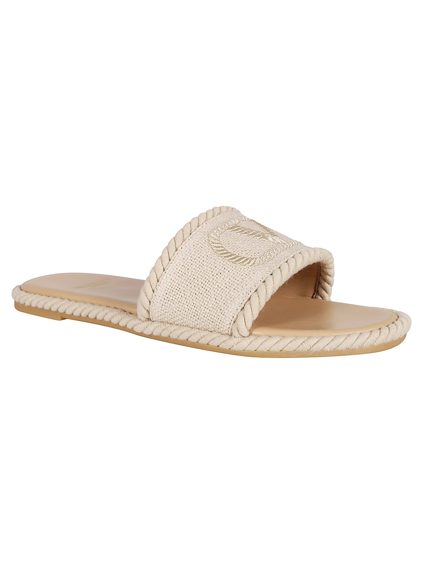 Textured Fabric Sandals with Embroidered Logo and Twisted Rope Trim