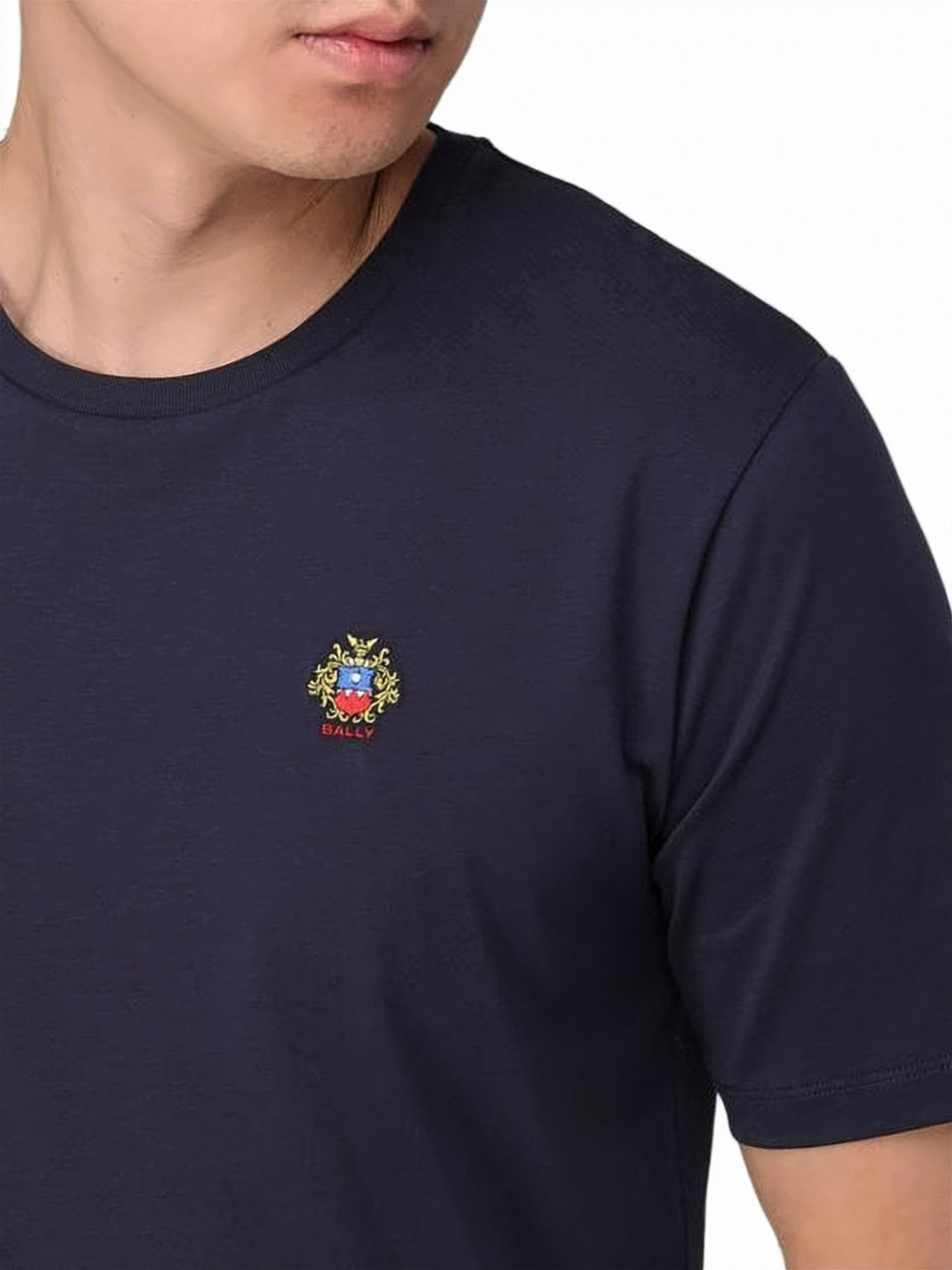 Blue Solid Cotton Embroidered Emblem T-Shirt