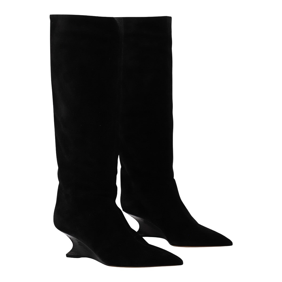 Sculpted Wedge Heel Boots with Pointed Toe