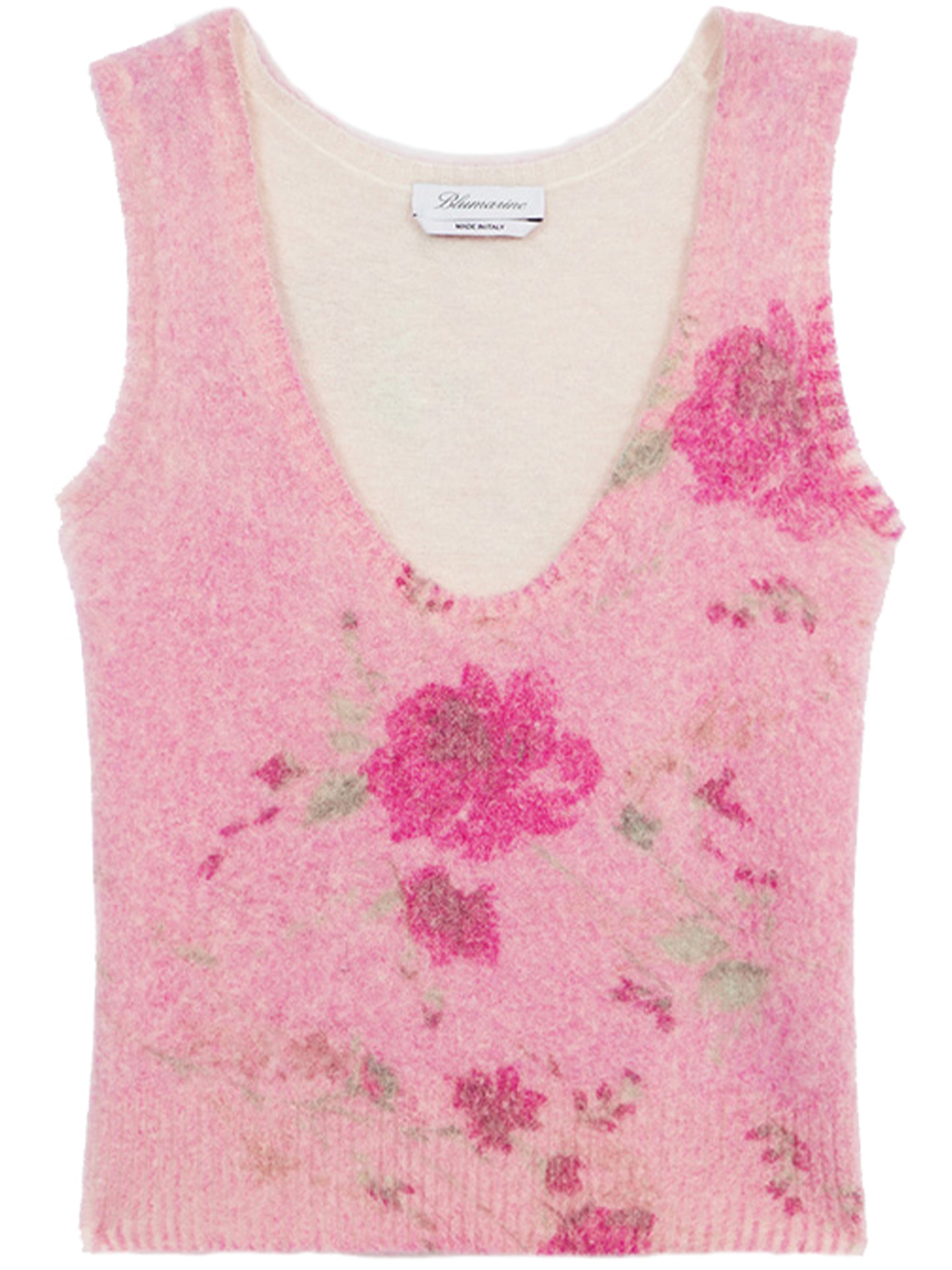 Sleeveless Alpaca Blend Floral Knit Top