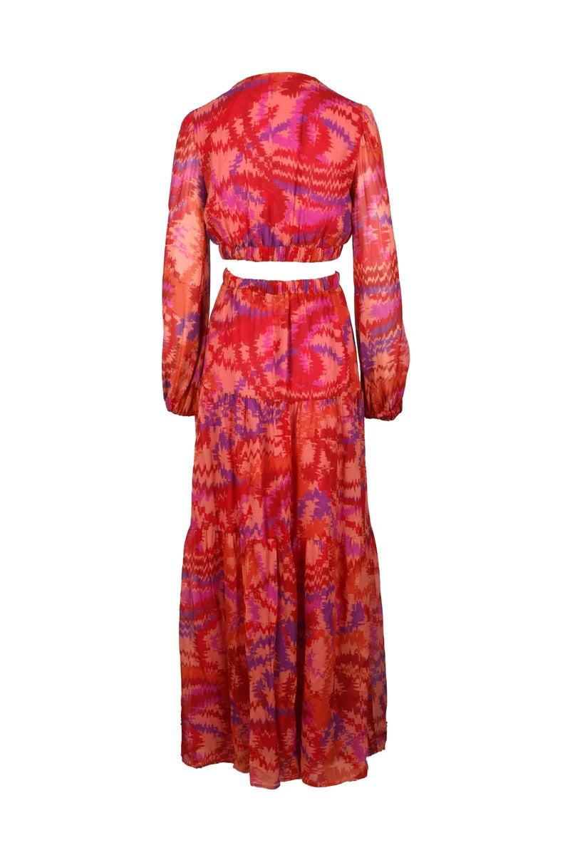 Long Chiffon Dress - Orange/Red