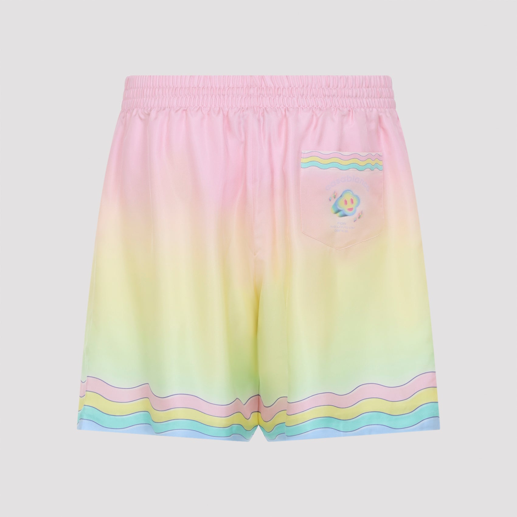 Pastel Gradient Silk Bermudas With Wavy Stripe Hem